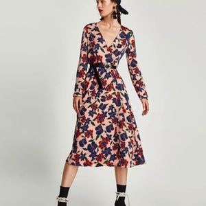 Zara floral wrap midi dress size medium